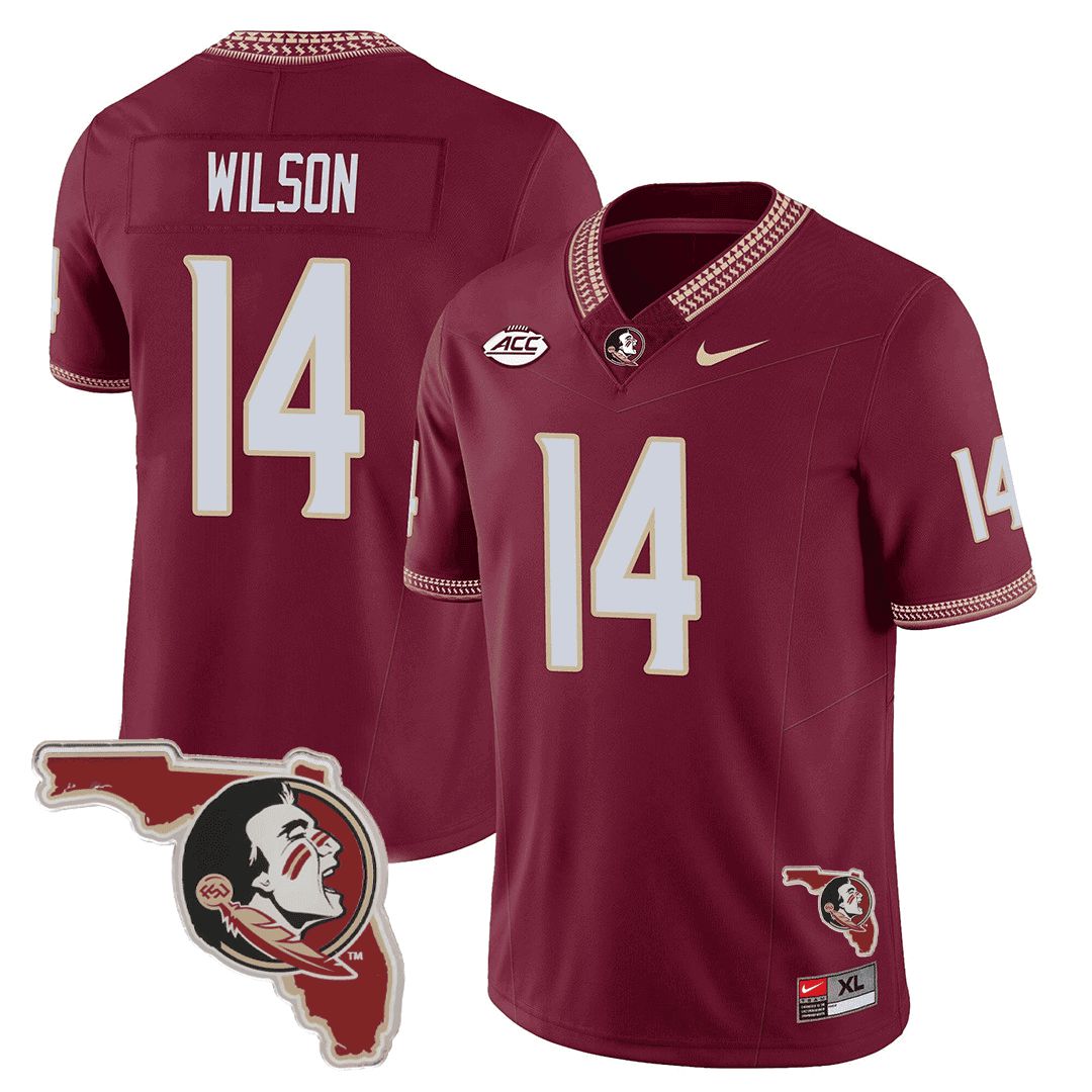 Men Florida State Seminoles #14 Wilson Red 2024 Nike Map Patch Limited NCAA Jersey->customized nfl jersey->Custom Jersey